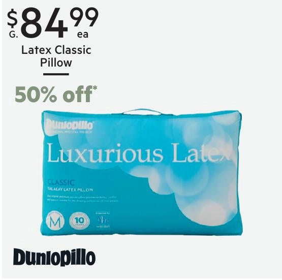 Dunlopillo Luxurious Latex Classic Profile Pillow White Standard