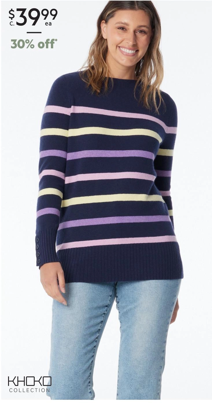 Khoko Collection Women’s Engineered Stripe Knit Jumper Navy & Stripe