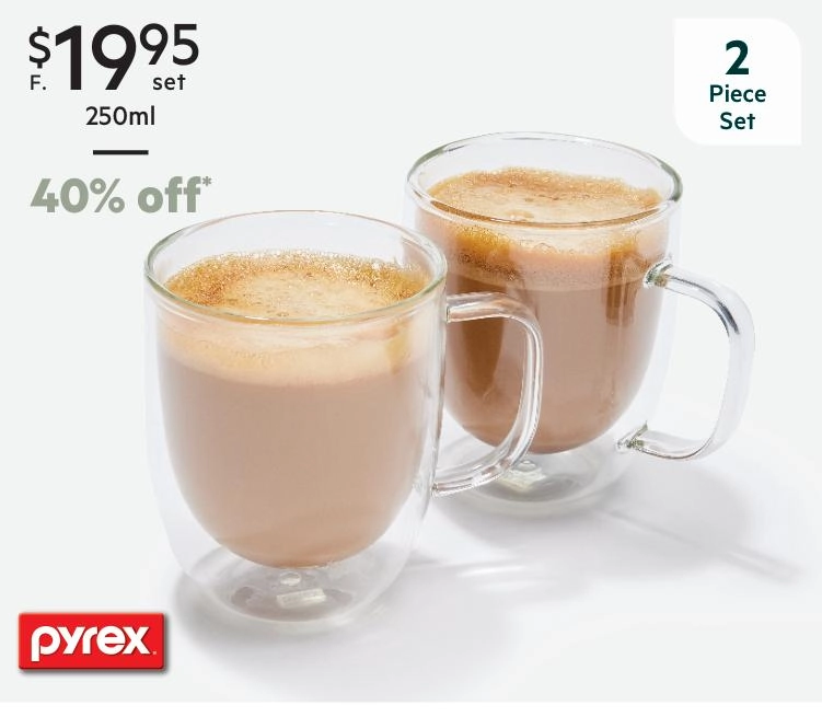 Pyrex Double Wall 250 ml 2-Piece Coffee/Tea Mug Set