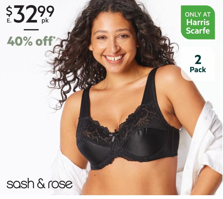 Sash & Rose Women's Lace Underwire Minimiser Bra 2 Pack Black & Nude