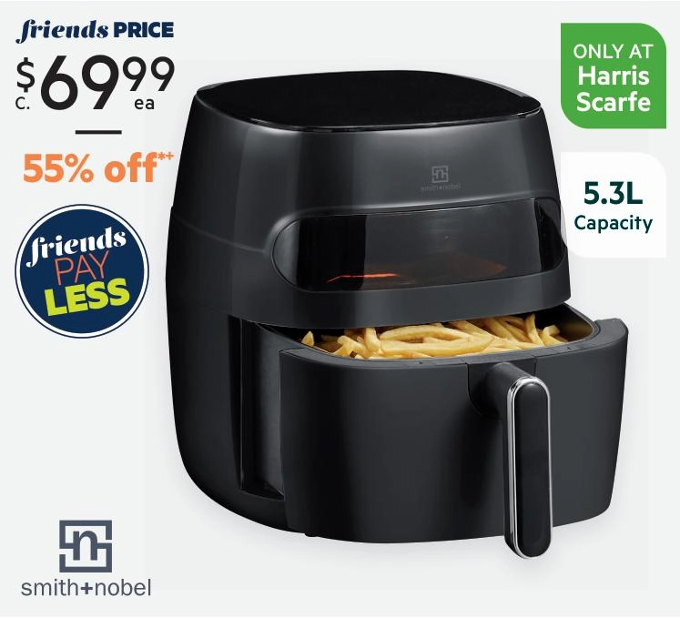 Smith + Nobel 5.3L Digital Air Fryer with Window Black