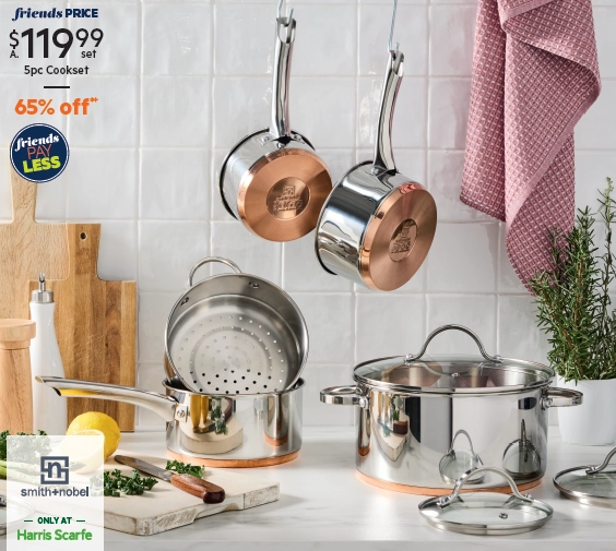 Smith & Nobel Luminous 5-Piece Copper Base Stainless Steel Cookset