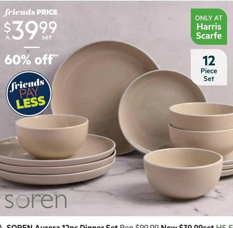 Soren Aurora 12 Piece Dinner Set Stone