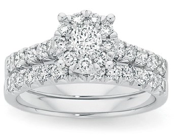 18ct White Gold Diamond Cluster Bridal Set