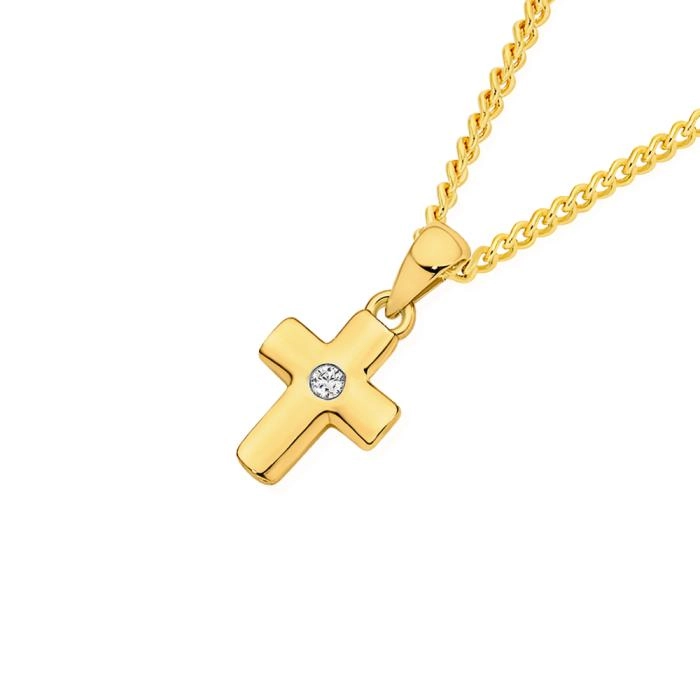 9ct Gold 10mm Diamond Centre Mini Cross Pendant