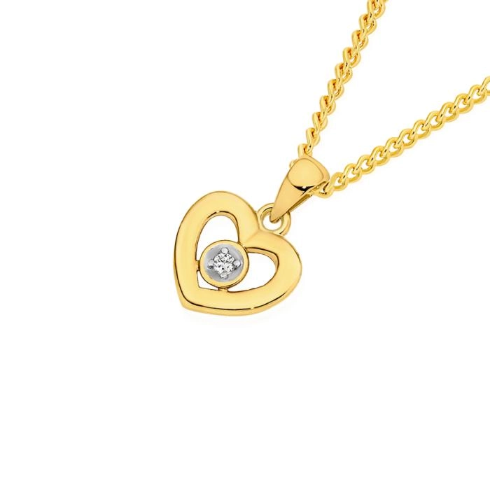 9ct Gold 10mm Diamond Centre Mini Open Heart Pendant