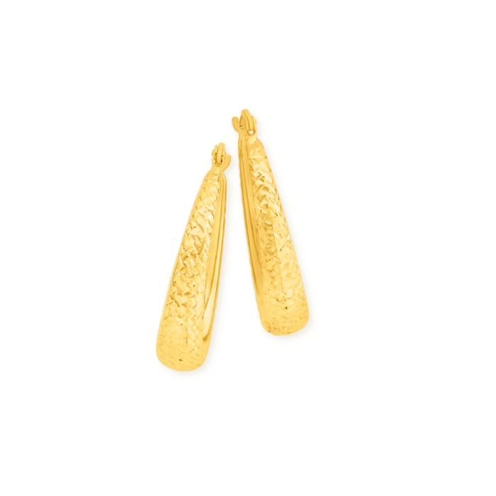 9ct Gold 15mm Tapered Diamond-Cut Creole Earrings