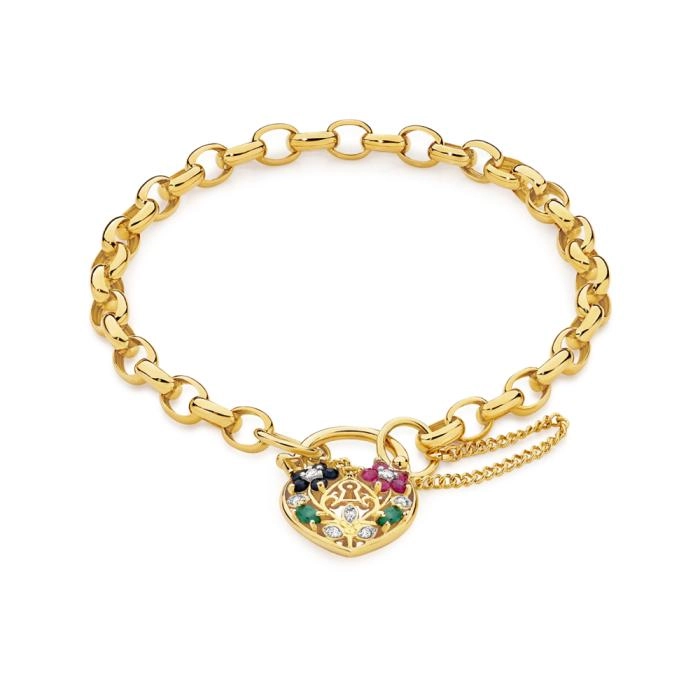 9ct Gold 19cm Solid Belcher Natural Multi Stone Bracelet