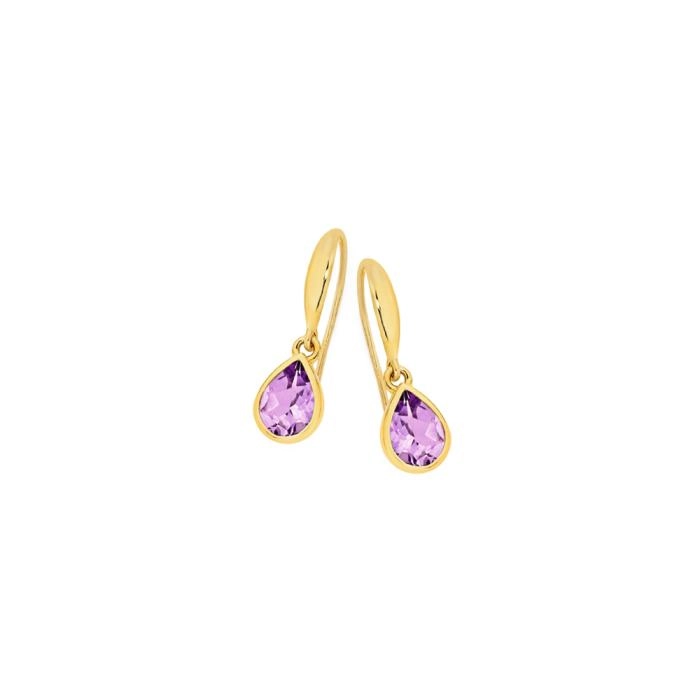 9ct Gold Amethyst Bezel Hook Earrings