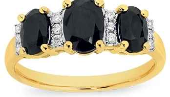 9ct Gold Black Sapphire & .10ct Diamond Trilogy Ring