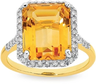 9ct Gold Citrine & .35ct Diamond Ring