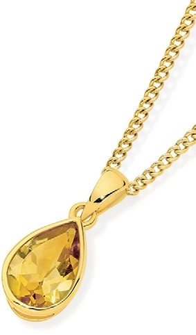 9ct Gold Citrine Bezel Pendant