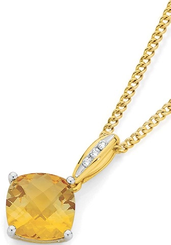 9ct Gold Citrine & Diamond Pendant