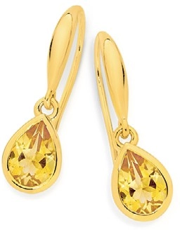 9ct Gold Citrine Hook Earrings