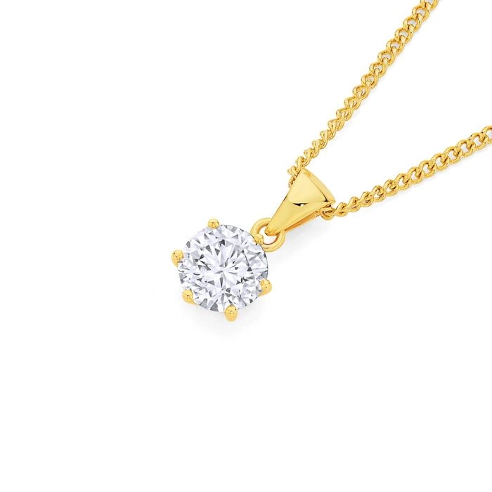 9ct Gold Cubic Zirconia Solitaire Pendant