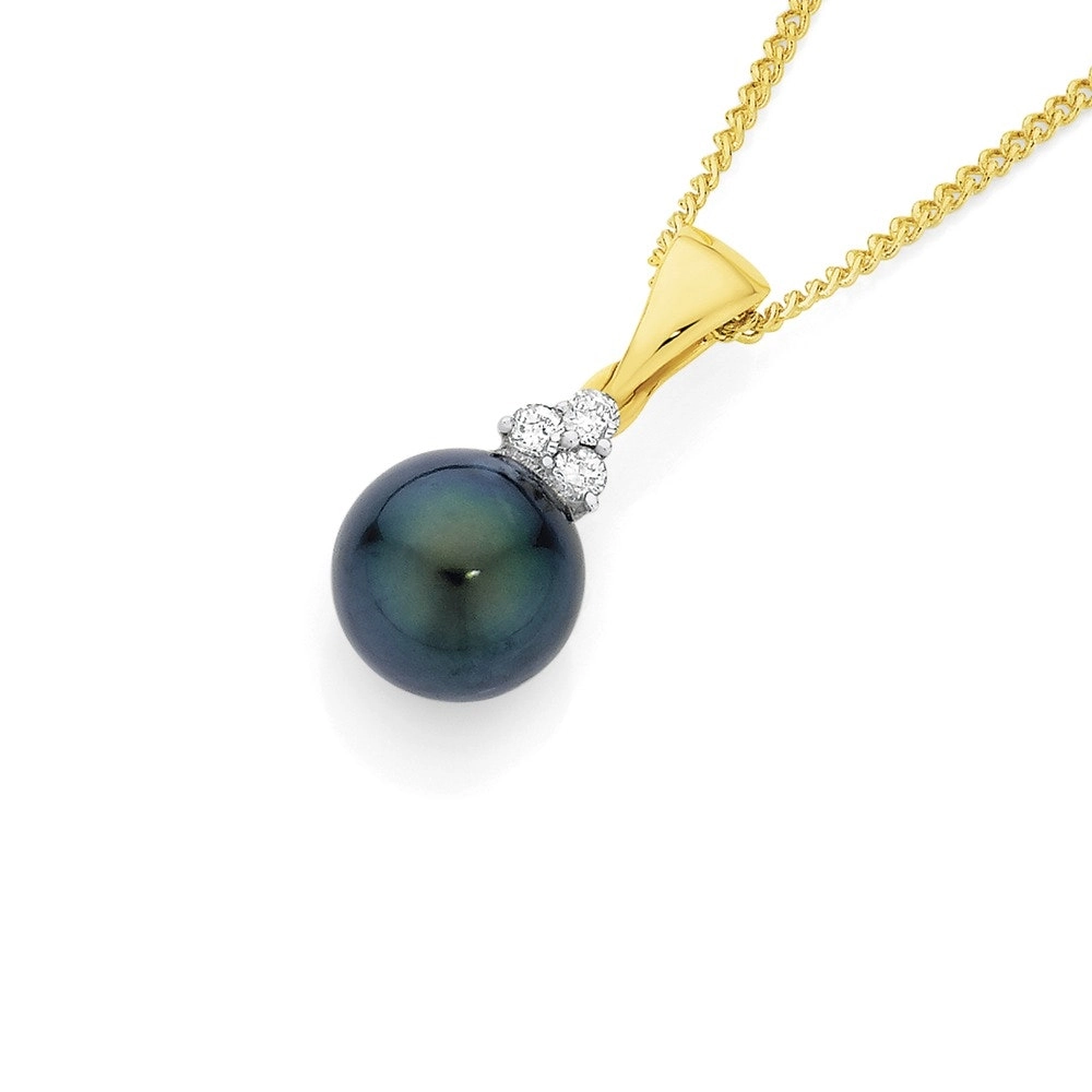 9ct Gold Cultured Tahitian Pearl & Diamond Pendant