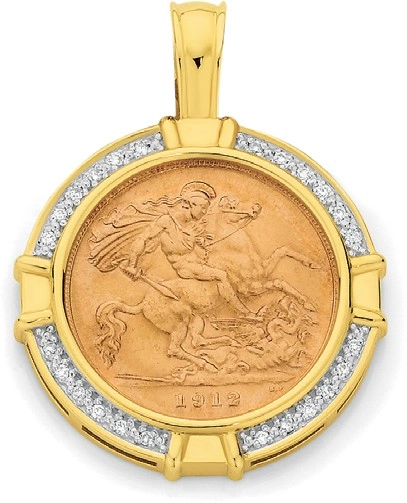 9ct Gold Diamond 22CT Half Sovereign Pendant