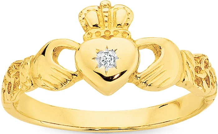 9ct Gold Diamond Claddagh Ring