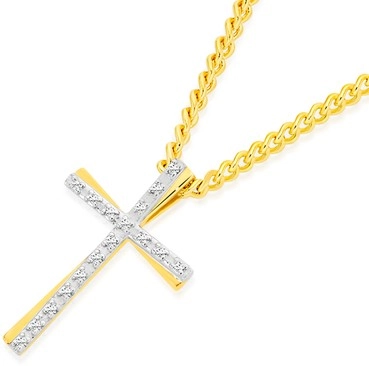 9ct Gold Diamond Cross Pendant