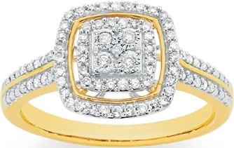 9ct Gold Diamond Cushion Halo Cluster Ring