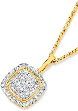 9ct Gold Diamond Cushion Pendant