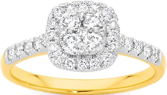 9ct Gold Diamond Cushion Shape Ring