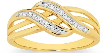 9ct Gold Diamond Double Crossover Ring