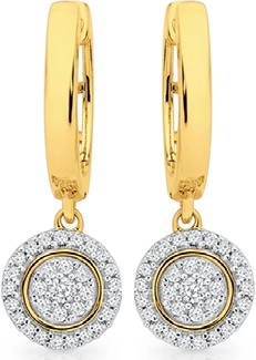 9ct Gold Diamond Drop Huggie Earrings