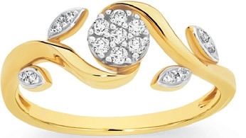 9ct Gold Diamond Flower & Leaf Ring