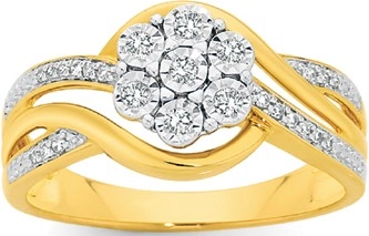 9ct Gold Diamond Flower Wrap Ring