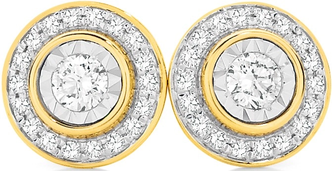 9ct Gold Diamond Halo Stud Earrings