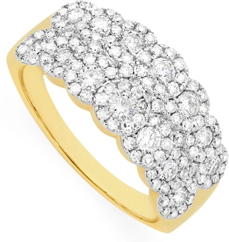 9ct Gold Diamond Multi Cluster Dress Band