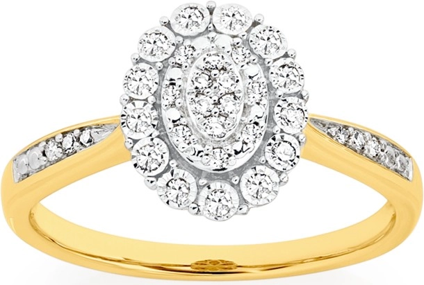 9ct Gold Diamond Oval Cluster Ring