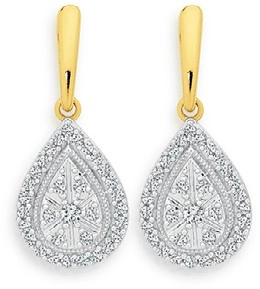 9ct Gold Diamond Pear Cluster Earrings