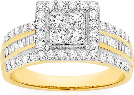 9ct Gold Diamond Square Cluster Ring