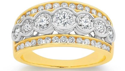 9ct Gold Diamond Three Row Band