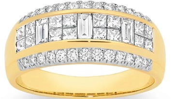 9ct Gold Diamond Three Row Band