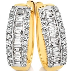 9ct Gold Diamond Three Row Hoop Earrings