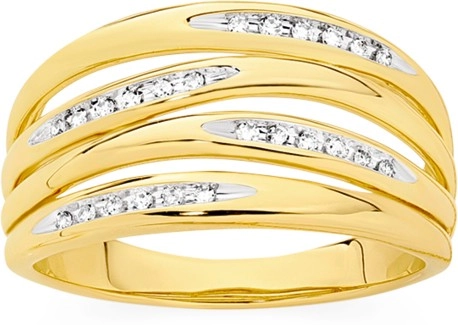 9ct Gold Diamond Zigzag Wide Band