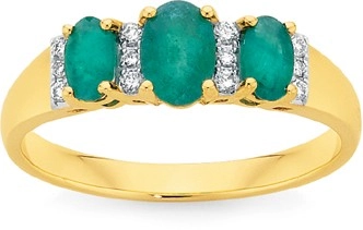 9ct Gold Emerald & .10ct Diamond Trilogy Ring