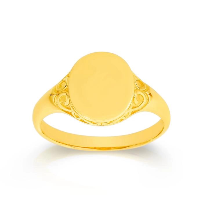 9ct Gold Filigree Oval Signet Ring