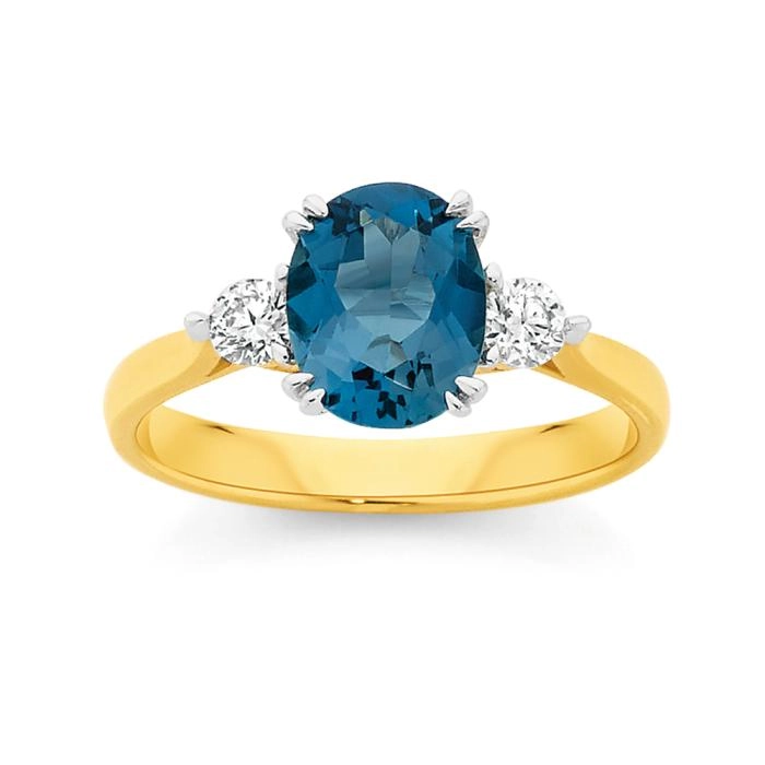 9ct Gold London Blue Topaz & .25ct Diamond Ring