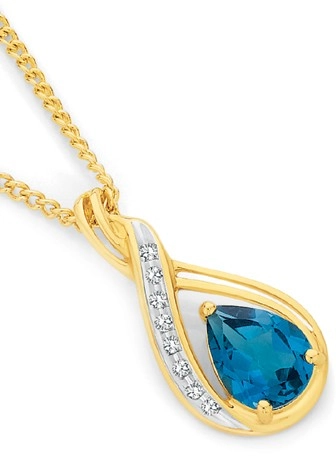 9ct Gold London Blue Topaz & Diamond Swirl Slider Pendant