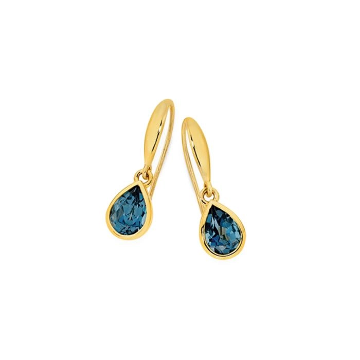 9ct Gold London Blue Topaz Hook Earrings