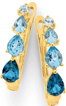 9ct Gold London Sky Blue Topaz Lever Back Hoop Earrings