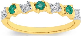 9ct Gold Natural Emerald & Diamond Anniversary Band