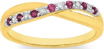 9ct Gold Natural Ruby & .10ct Diamond Crossover Ring