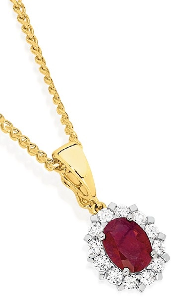 9ct Gold Natural Ruby & .50ct Diamond Royal Enhancer Pendant