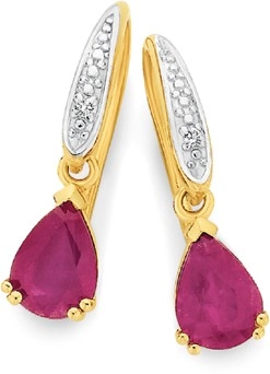 9ct Gold Natural Ruby & Diamond Earrings