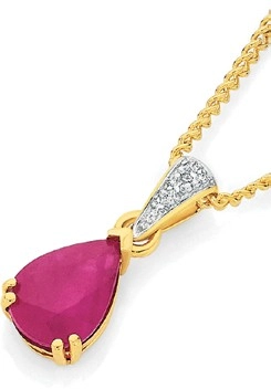 9ct Gold Natural Ruby & Diamond Pendant